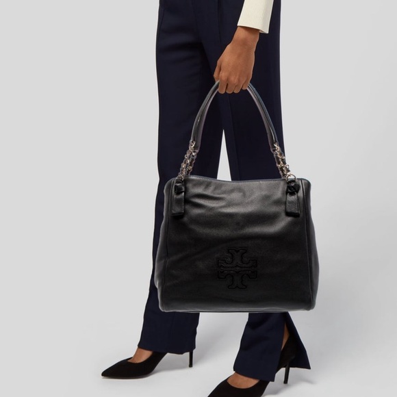 Tory Burch Harper Black Leather Tote EUC - Picture 2 of 6
